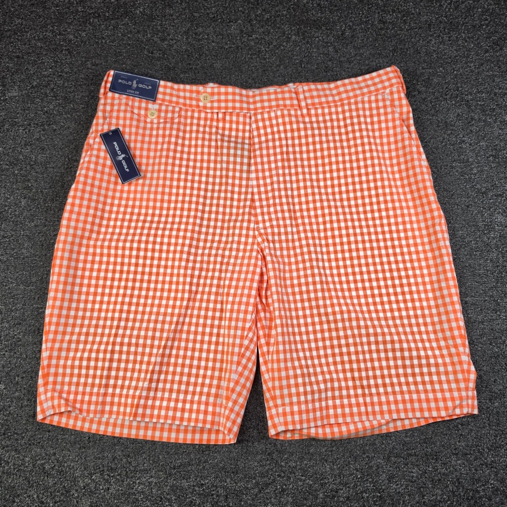 Polo Golf Ralph Lauren Shorts Orange Mens 38 Gingham Links Fit Cotton Preppy NEW